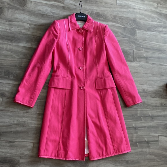 Banana Republic Hot Pink Trench Coat size Medium - Picture 3 of 14